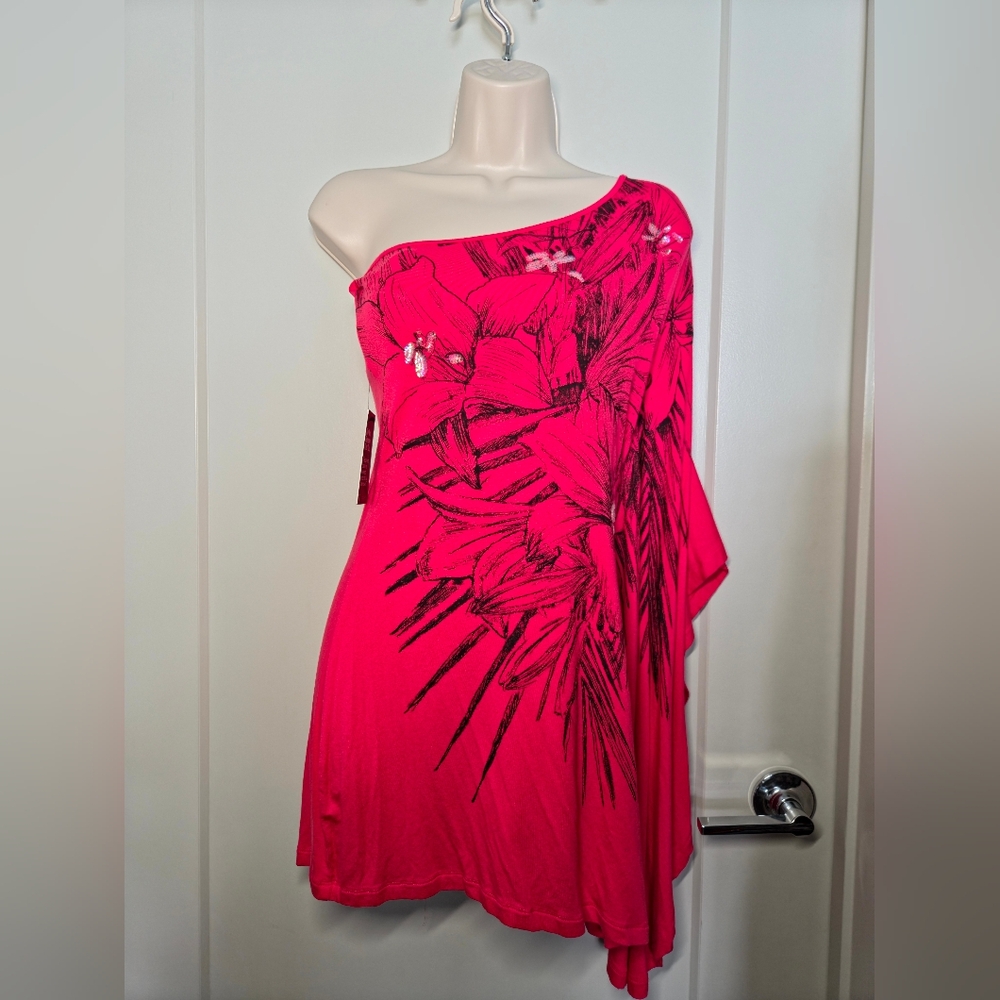 Express One-Shoulder Hot Pink Floral Dress
